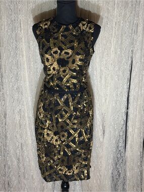 LARA Black & Gold Sequin Two-Piece Skirt Set